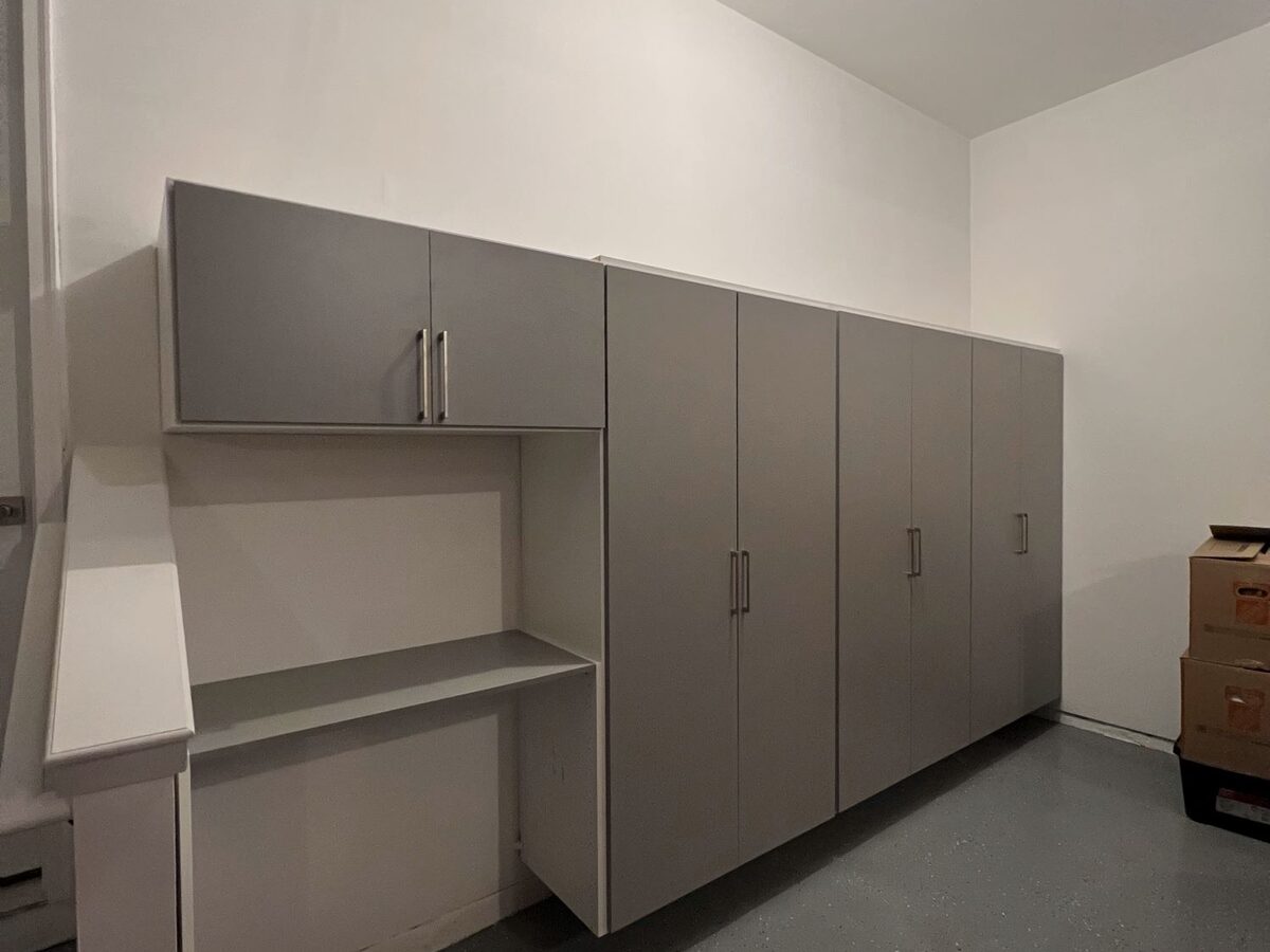 Custom garage storage cabinets with workbench